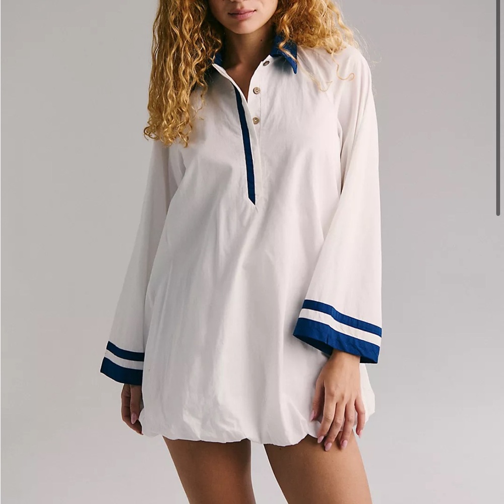 Free People White and Blue Mini Dress
